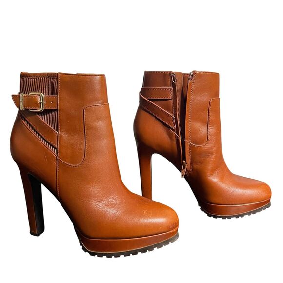 Gianni Bini Boots Womens Size 8 Brown Leather Ankle Booties High Heel Lug Sole - Picture 1 of 13